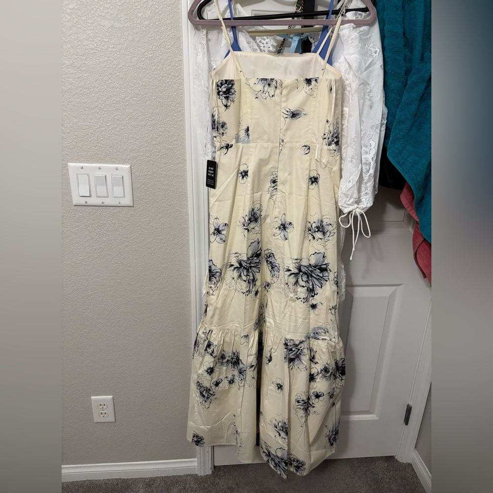 Express Cream and Black Floral Maxi Dress